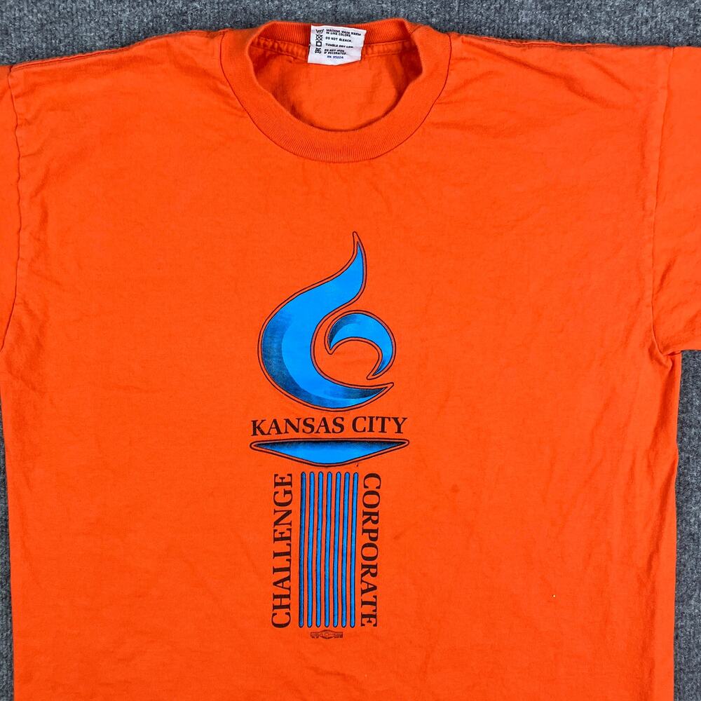 Bayside T-Shirt‎ Mens Size L Orange Kansas City Corporate Challenge Heavyweight